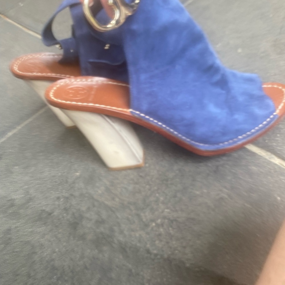 Tory Burch Blue Suede Heels - Picture 3 of 6